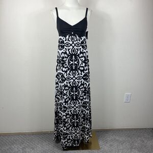 INC Dress Womens Small Black Maxi Boho 00s Babydoll Geometric Sundress